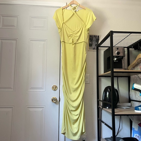 Jonathan Simkhai Dresses & Skirts - JONATHAN SIMKHAI yellow tencel lyocell rib knit ruched cutout maxi dress